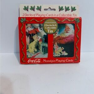 Vtg Coca-Cola Nostalgia Playing Cards in Red Tin, Cards Still In Sealed Packs